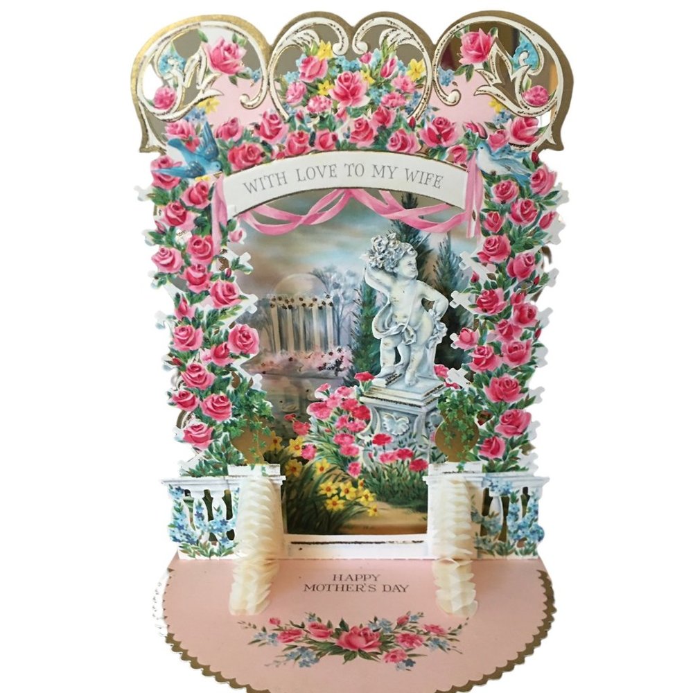 Vintage MOTHER'S DAY TO MY WIFE  Pop Up Card Die Cut Embossed MOTHER'S DAY